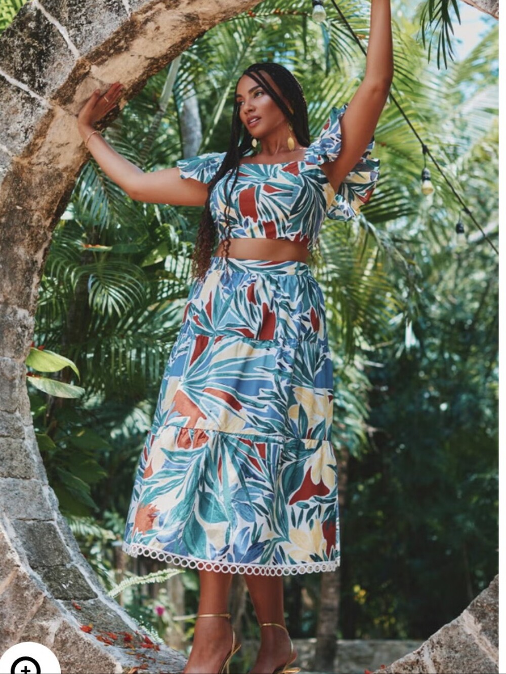 Eloquii Plus Size 2 Piece Set: Crop Top & Maxi Skirt - Tropical Print